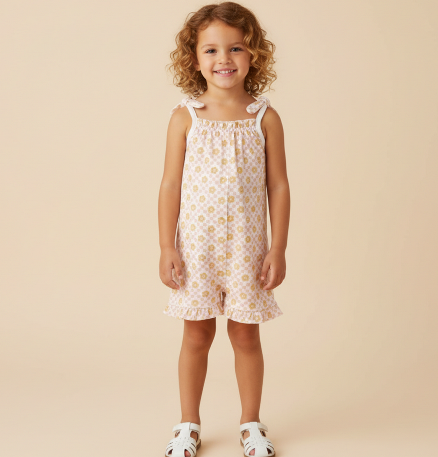 Organic Ruffle Jumpsuit - Pop Floral