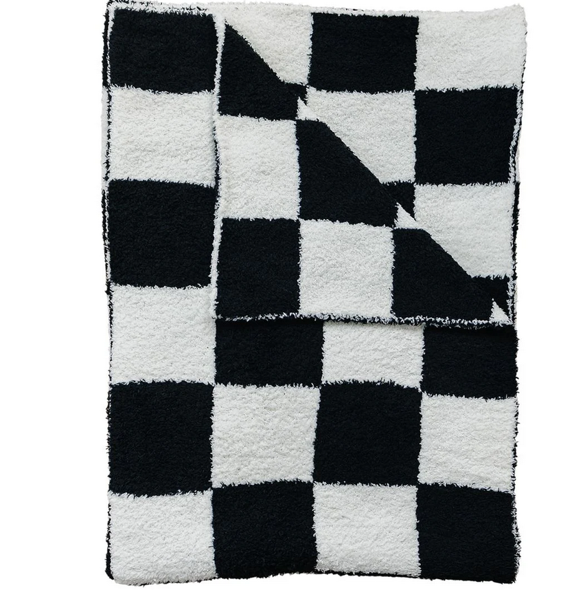 Black + White Checkered Plush Blanket