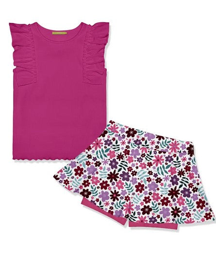 *Rose Violet Ribbed Top & Aubrey Floral Skort size 6