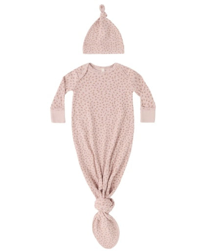 KNOTTED BABY GOWN + HAT SET POSY BLUSH