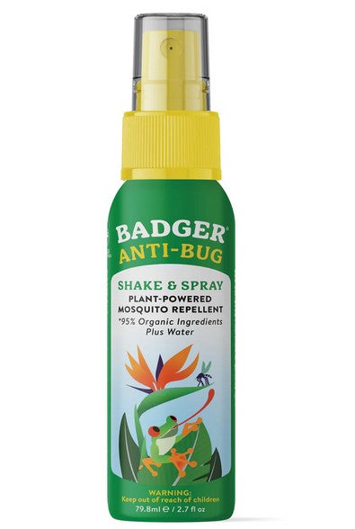 Badger Anti-Bug Shake & Spray, Organic Citronella Mosquito Repellent, DEET-Free, All-Natural Bug Spray 2.7 fl oz