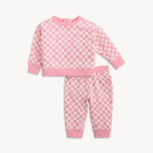 PINK CHECKERBOARD BRUSHED FLEECE SWEATSUIT