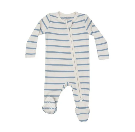 Ribbed Stripe Glacier Lake - 2 Way Zipper Footie