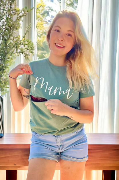 Cursive "Mama" Nursing T-Shirt - Forest