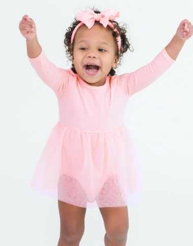 Long Sleeve Tulle Skirted Romper Pink