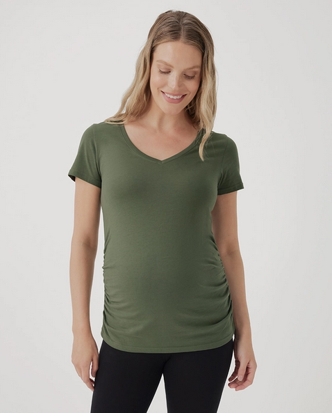 Women's Maternity Ruched V-Neck Tee  Olivine