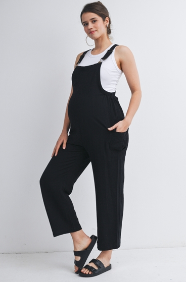Straight Leg Maternity Adjustable Overalls - Black