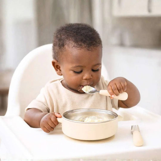Stainless Steel Bowl & Utensil Set - Almond