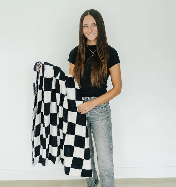 Black + White Checkered Plush Blanket