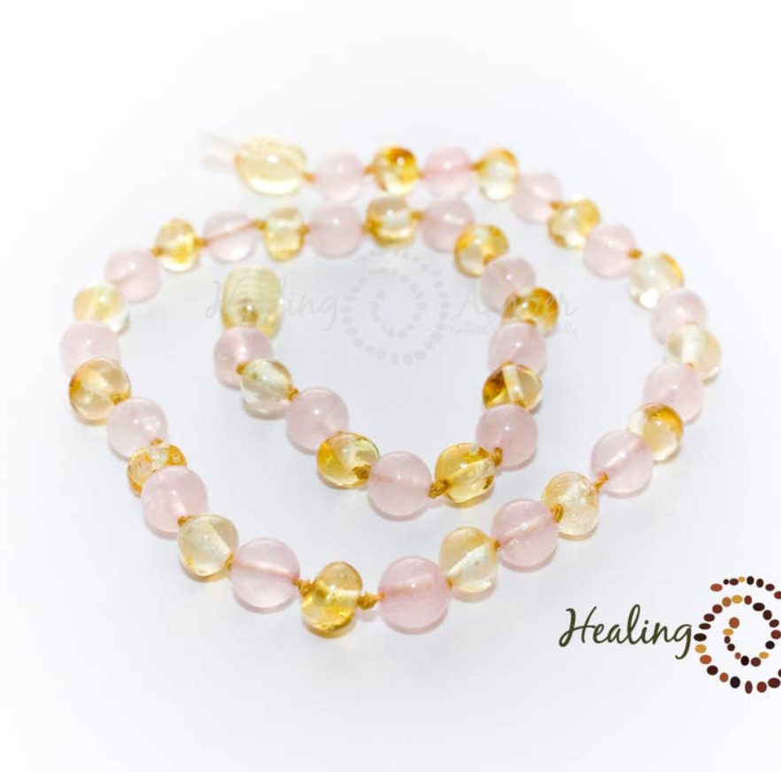 Adult Liquid Gold/Rose Quartz Gemstone 18in