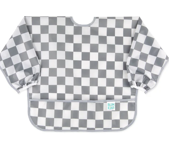 Sleeved Bib: Charcoal Check