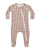 BAMBOO ZIP FOOTIE REDWOOD CHECK