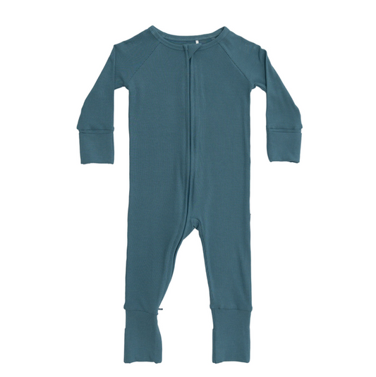 Midnight Teal Small Ribbed Zip Romper