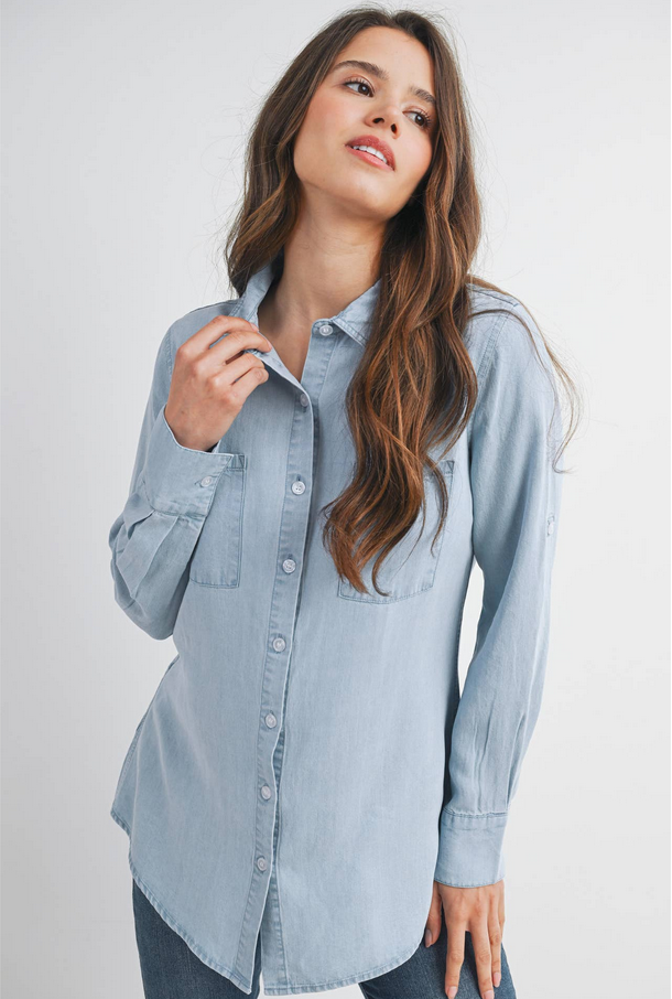 Button Down LS Chambray Maternity Top
