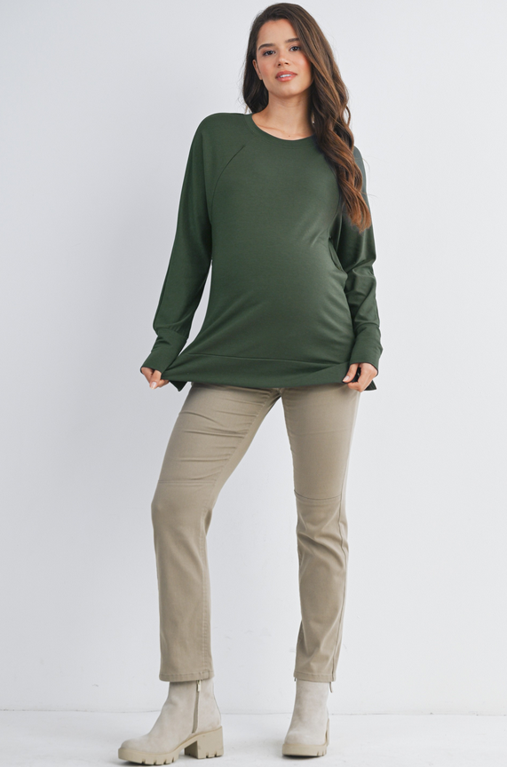 Green Side Zip Long Sleeve Nursing Pullover