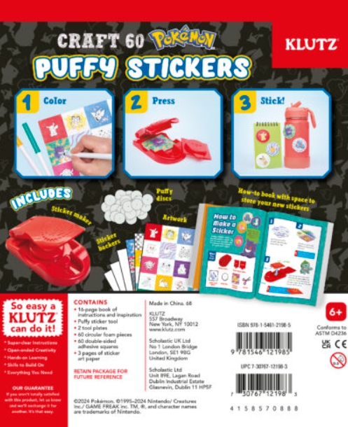 POKEMON COLOR IN 3D  PUFFY STICKERS