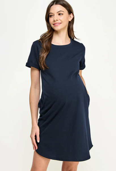 Navy Crew T-Shirt Maternity Dress