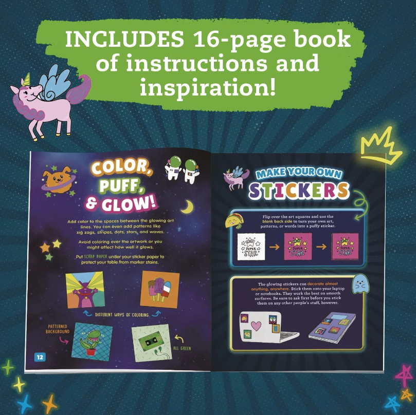 MAKE YOUR OWN GLOW IN  THE DARK PUFFY STICKERS KIT