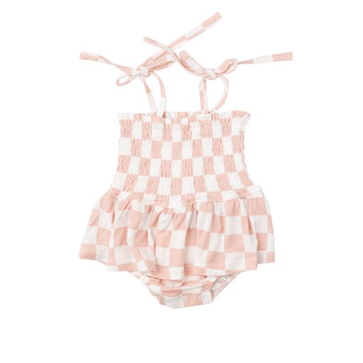 Smocked Bubble Romper - Pink Check
