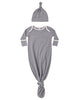 KNOTTED BABY GOWN + HAT SET SLATE MICROSTRIPE