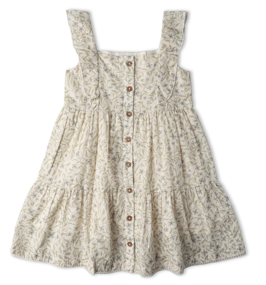 Organic Flutter Buttoned Tiered Dress - Bluebelle
