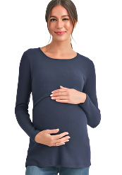 Navy Ribbed Long Sleeve Nursing Top