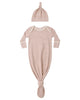 KNOTTED BABY GOWN + HAT SET DUSTY ROSE MICROSTRIPE