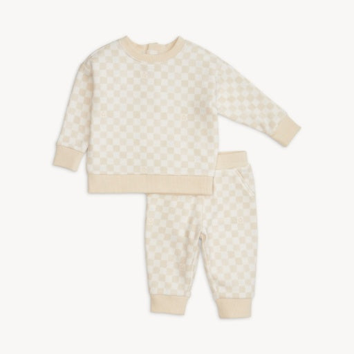 *CHAMOIS CHECKERBOARD BRUSHED FLEECE SWEATSUIT