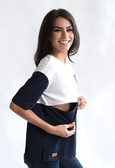 Nursing Pocket T-Shirt - Navy/White Pocket