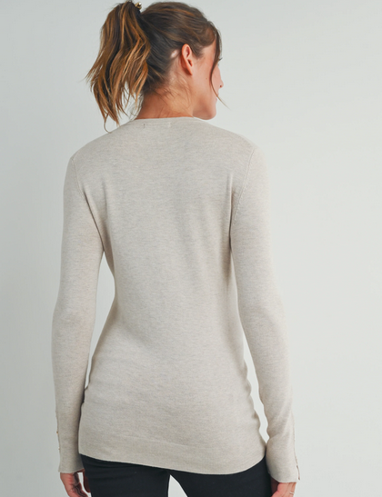 *Camel Maternity Sweater w Sleeve Button