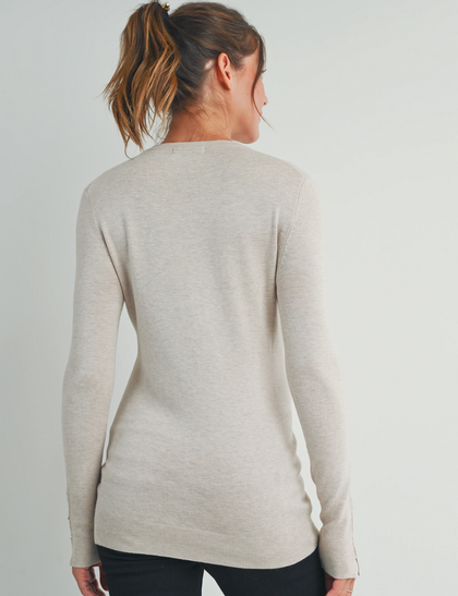 Camel Maternity Sweater w Sleeve Button