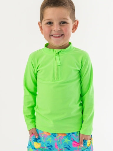 Long Sleeve Zipper Rash Guard - NEON HONEYDEW