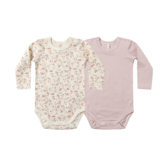JERSEY BODYSUIT, 2 PACK || FRENCH GARDEN, ROSE MICRO STRIPE