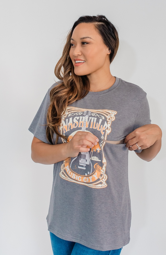 "Nashville" Nursing Graphic T-Shirt- Gray