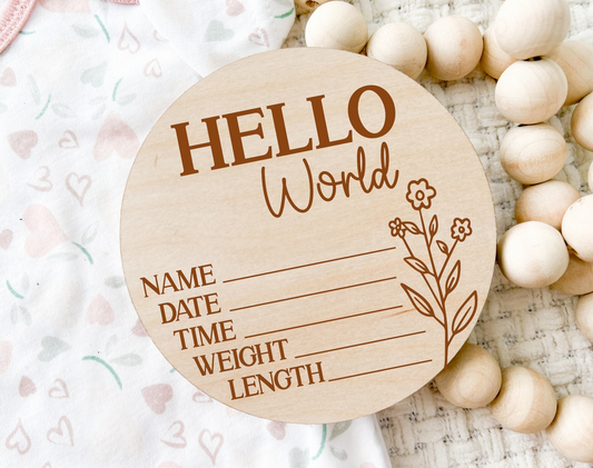 Birth Announcement Wood Plaque - Wildflower
