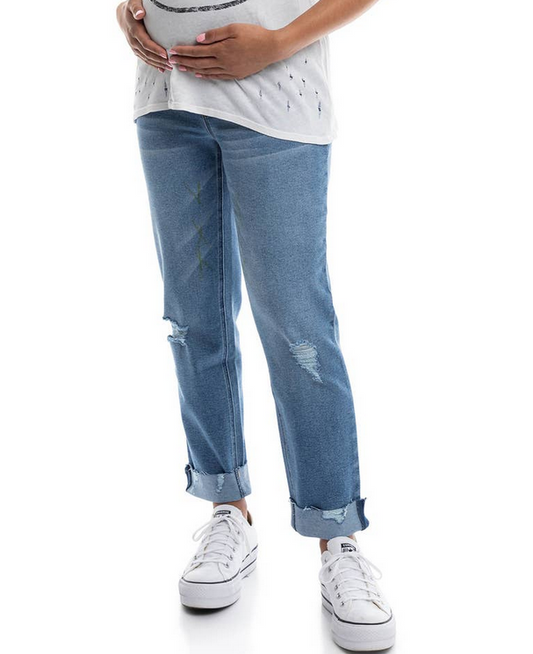 Maternity 27" Cuffed Slim Girlfriend w/ Bellyband in Jaimie