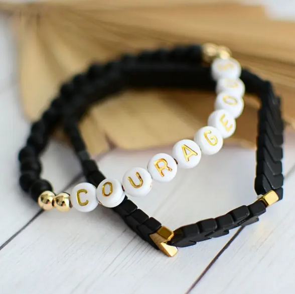 Courageous Word Beaded Inspirational Stretch Bracelet