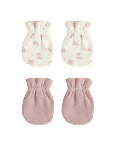 NO SCRATCH MITTENS SET MAUVE, FLOWER FIELD MAUVE-IVORY
