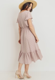 Mauve Gauze With Ruffled Maternity Dress