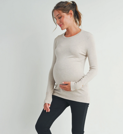 *Camel Maternity Sweater w Sleeve Button