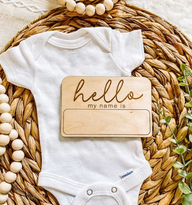 hello my name is -Cursive  Birth Announcement