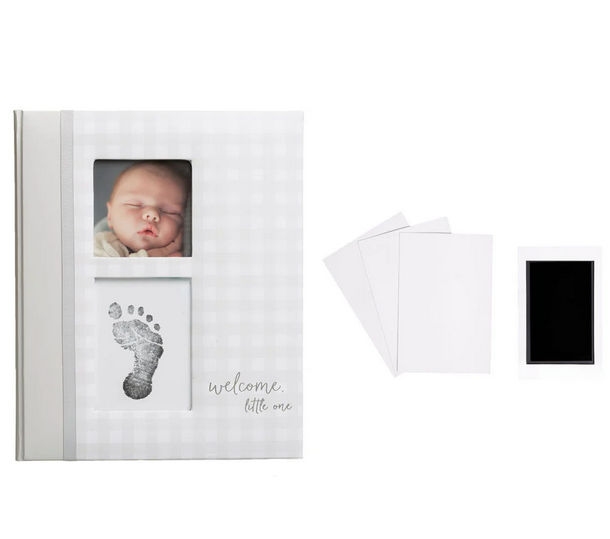 Gingham Baby Memory Book and Clean-Touch Ink Pad, Gray