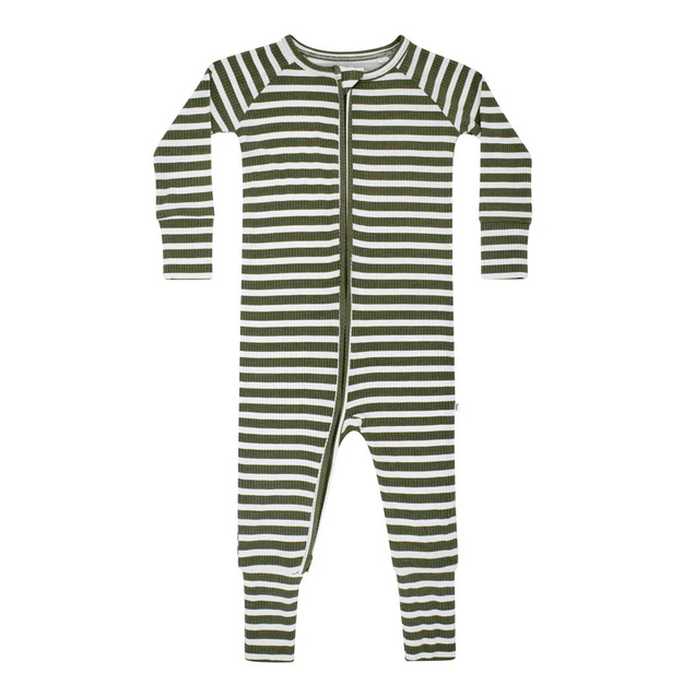 Pine Green Big Stripe Zip Romper