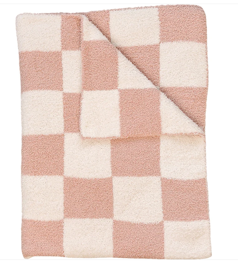 Pink Checkered Plush Blanket