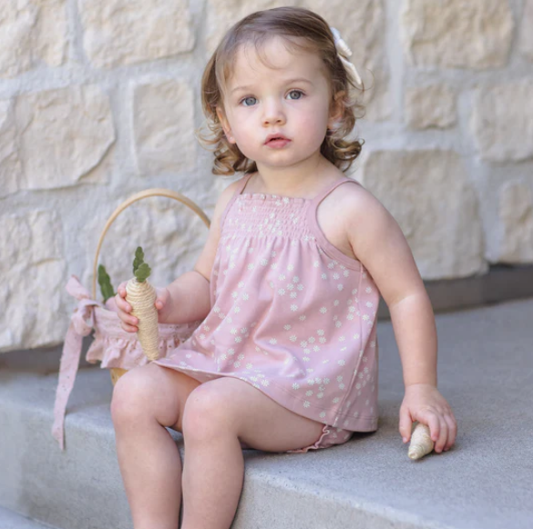 SMOCKED TANK + BLOOMER SET MAUVE DAISY