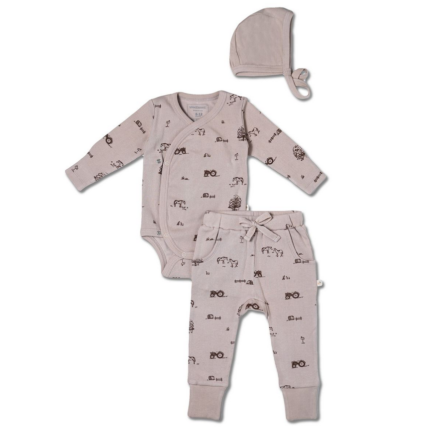 Organic Kimono Onesie & Pants Set - Farm