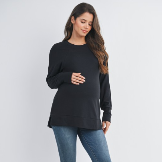 Black Side Zip LS Nursing Pullover