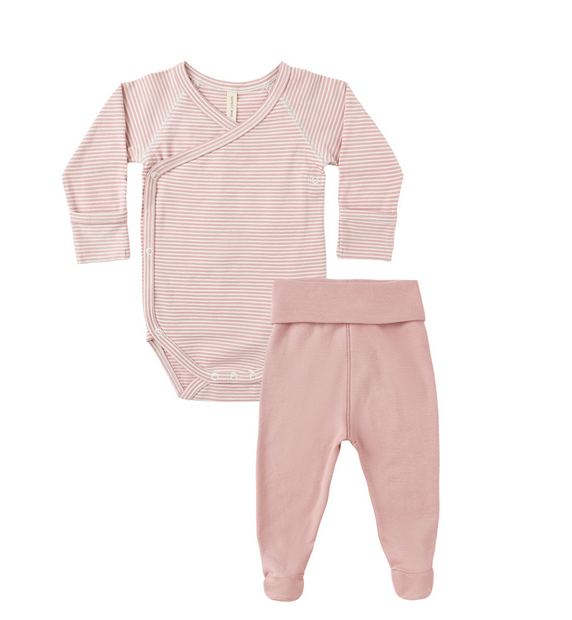 SIDE SNAP BODYSUIT + PANT SET || ROSE MICRO STRIPE