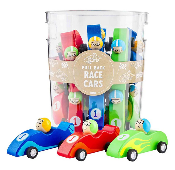 Pull-Back Wood Race Car- Blue