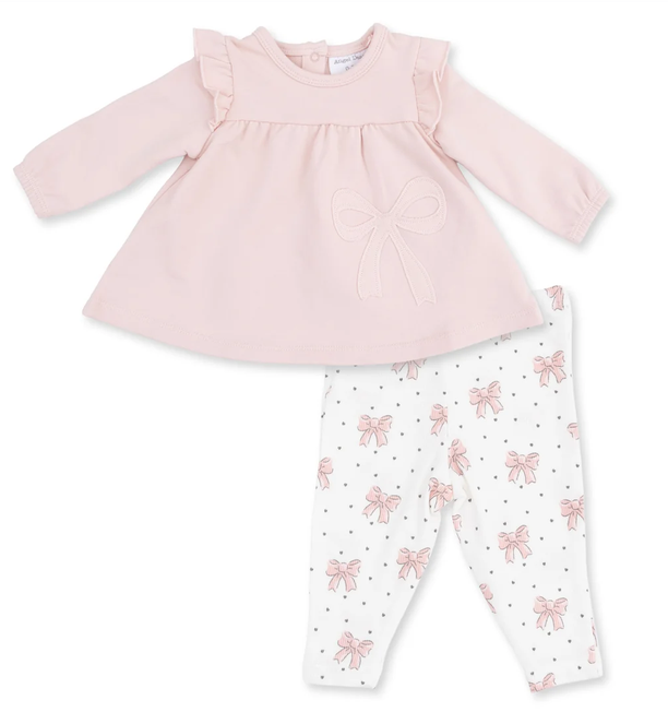 Veiled Pink Bows - Long Sleeve Sweatshirt with Ruffles and Leggings